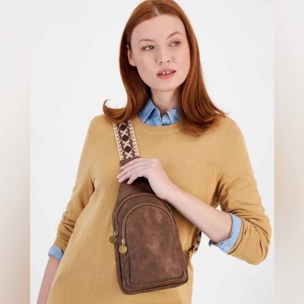 Style &‎ Co. Brown Crossbody Bag with Patterned Strap NWOT Retails $69